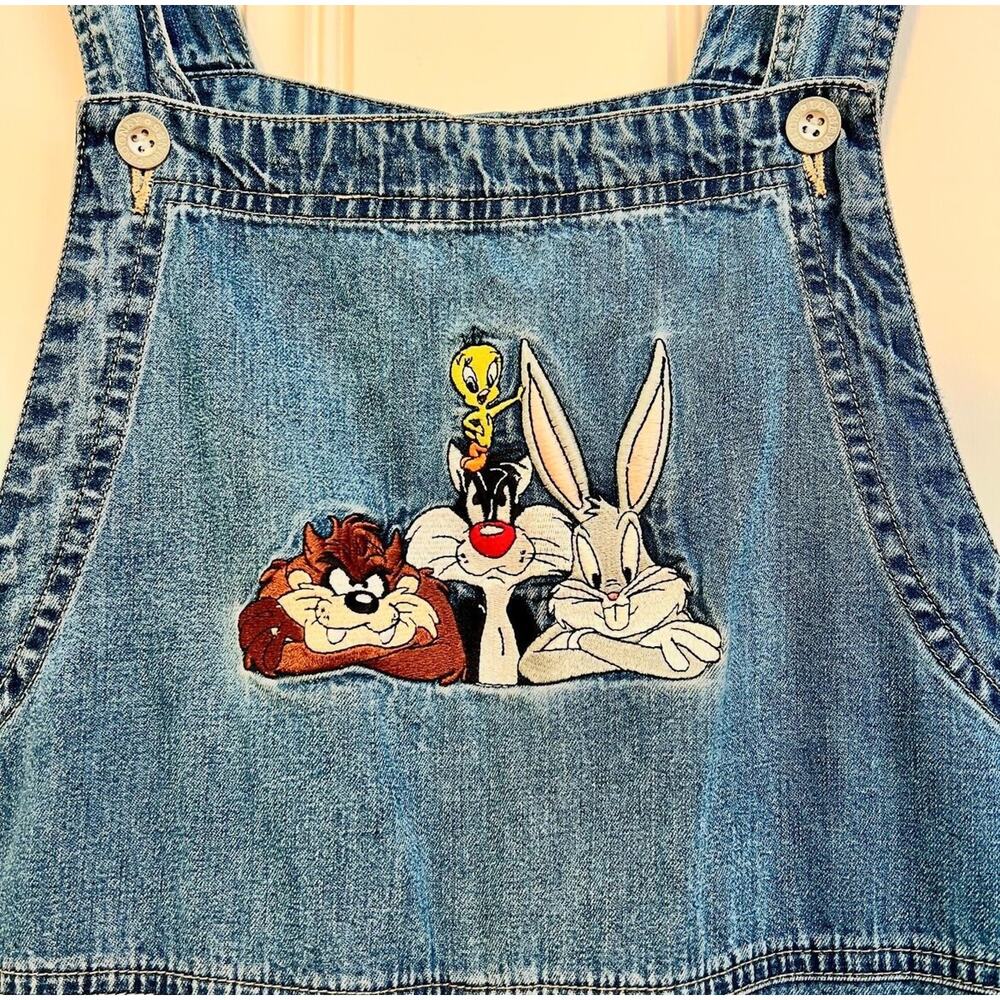 Warner Bros Studio Store Small Vintage Blue Looney Tunes Overall Jumper Dress View 3